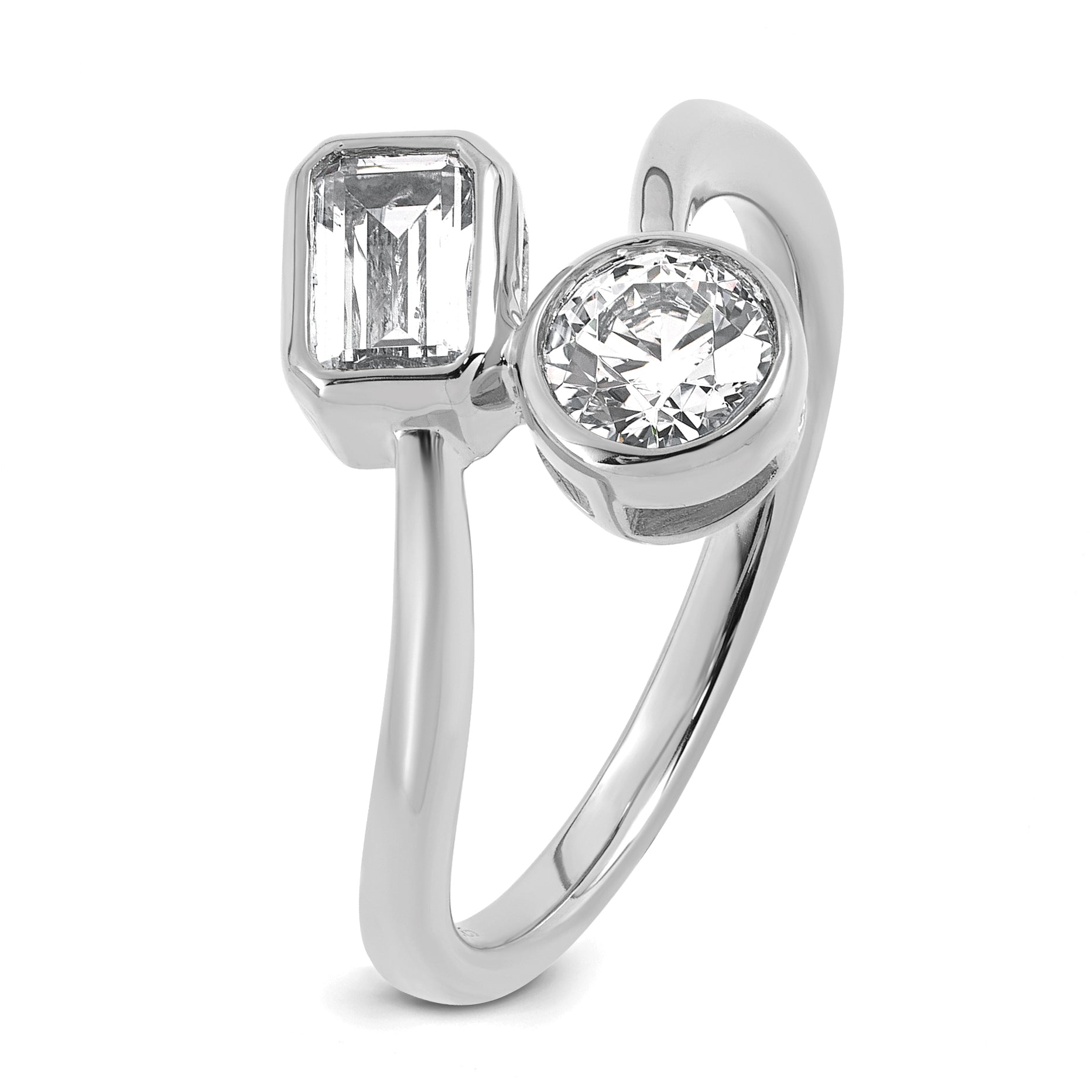 14k White Gold 1 carat Lab Grown Diamond VS+ F+ Complete Two Stone Bezel Set Fashion Ring