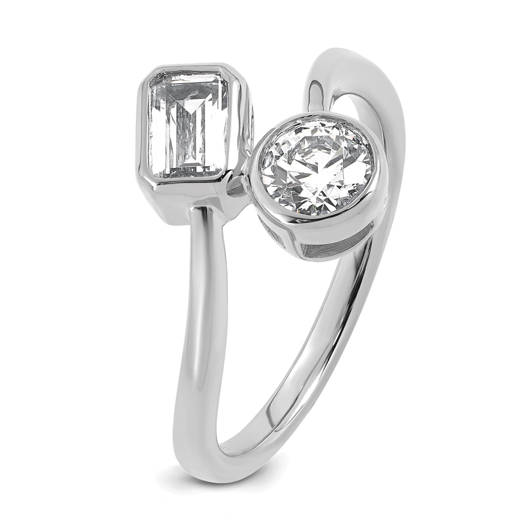 14k White Gold 1 carat Lab Grown Diamond VS+ F+ Complete Two Stone Bezel Set Fashion Ring