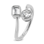 14k White Gold 1 carat Lab Grown Diamond VS+ F+ Complete Two Stone Bezel Set Fashion Ring