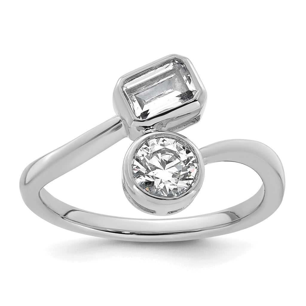 14k White Gold 1 carat Lab Grown Diamond VS+ F+ Complete Two Stone Bezel Set Fashion Ring