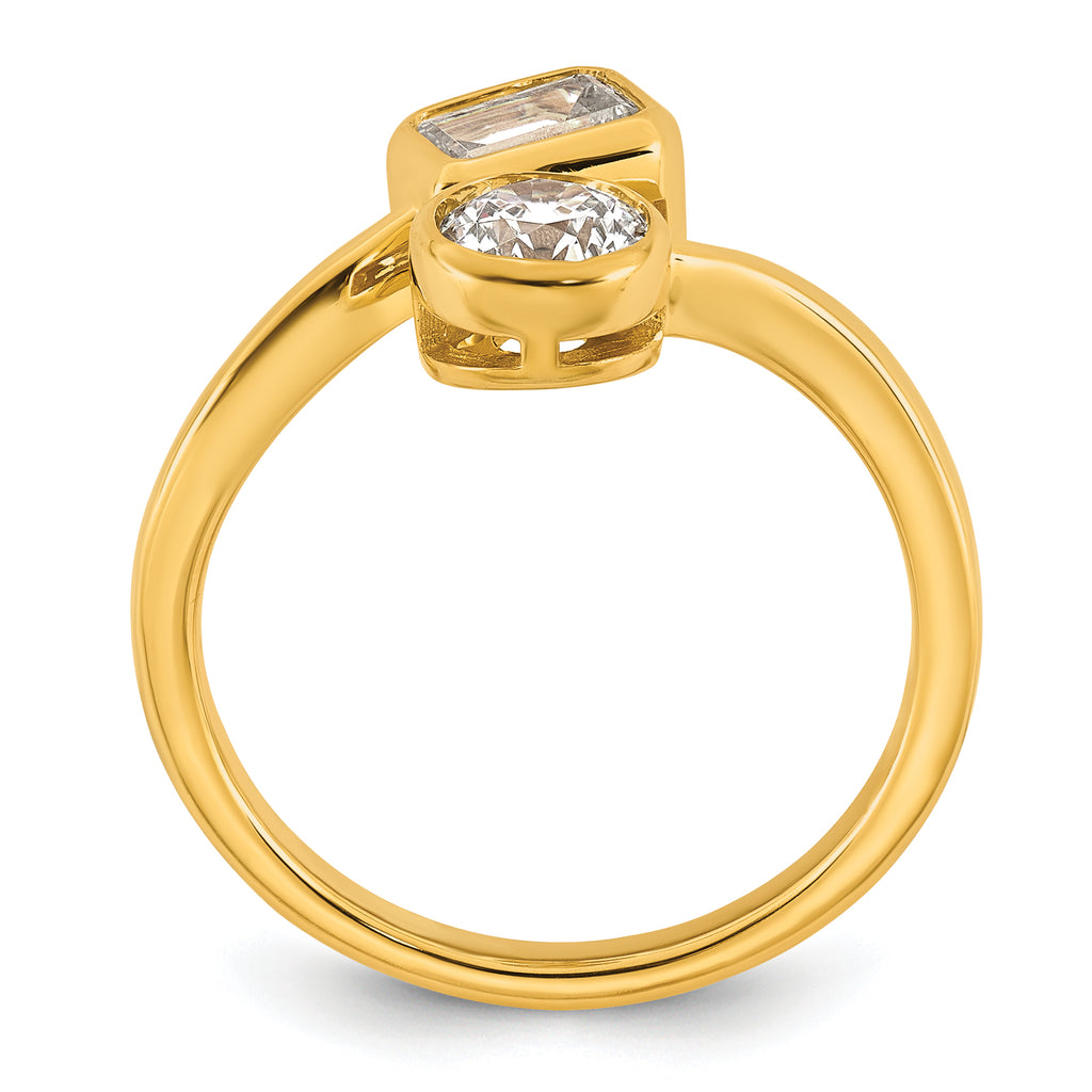 14k 1 carat Lab Grown Diamond VS+ F+ Complete Two Stone Bezel Set Fashion Ring