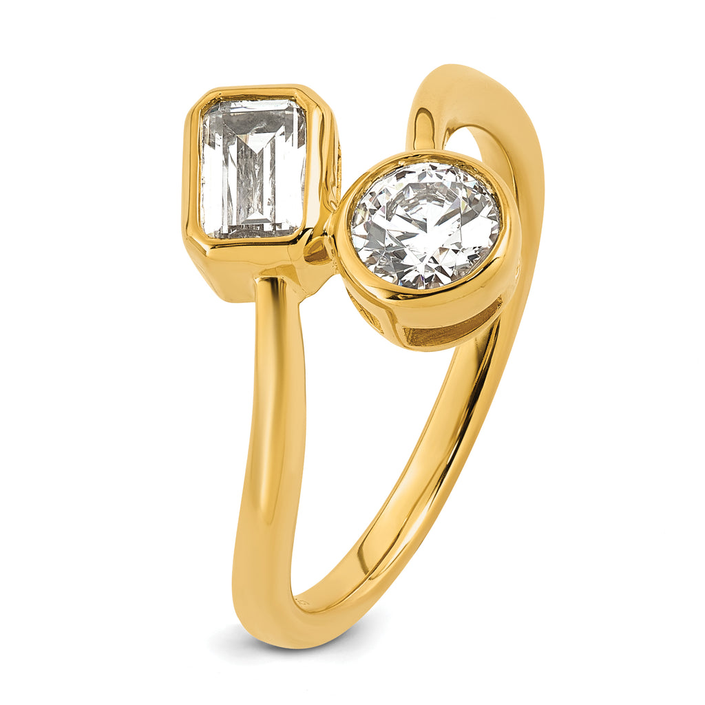 14k 1 carat Lab Grown Diamond VS+ F+ Complete Two Stone Bezel Set Fashion Ring