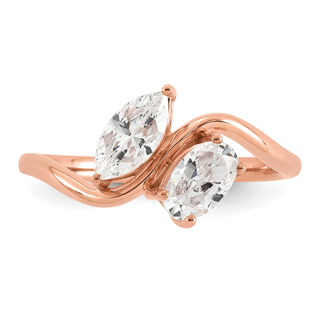 14k Rose Gold 1 carat Lab Grown Diamond VS+ F+ Complete Two Stone Fashion Ring