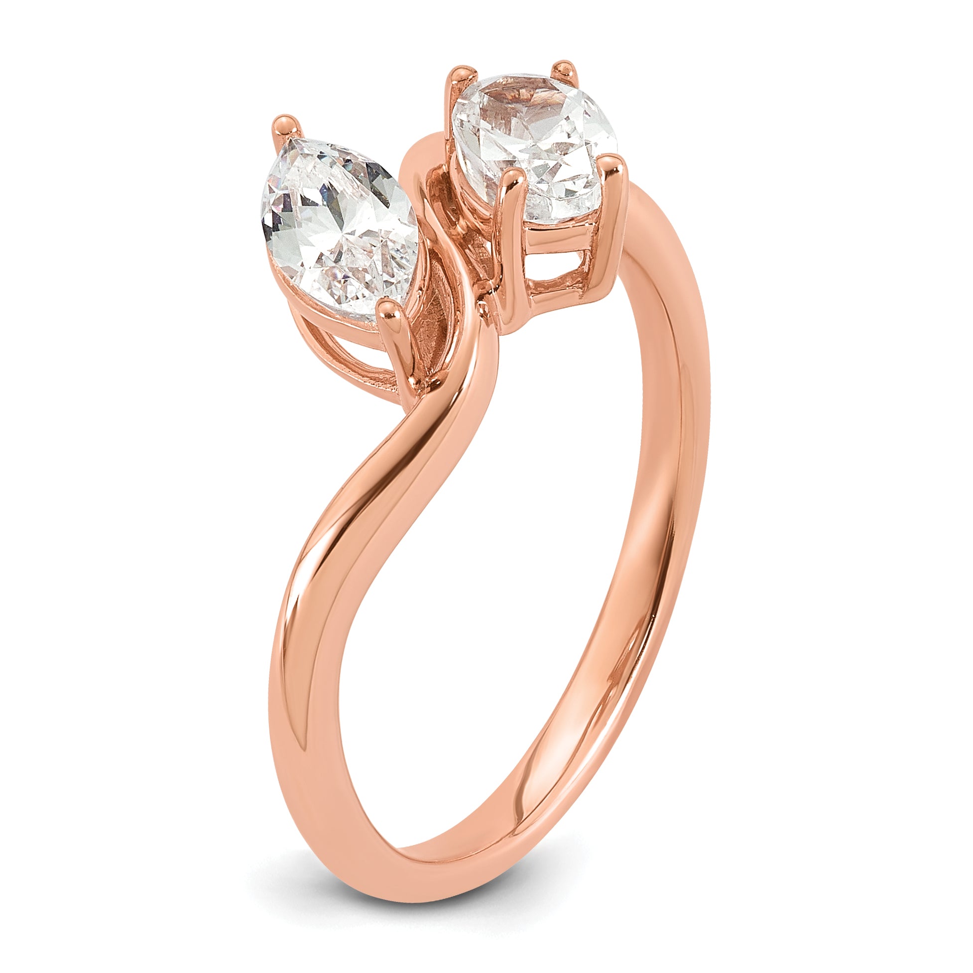 14k Rose Gold 1 carat Lab Grown Diamond VS+ F+ Complete Two Stone Fashion Ring