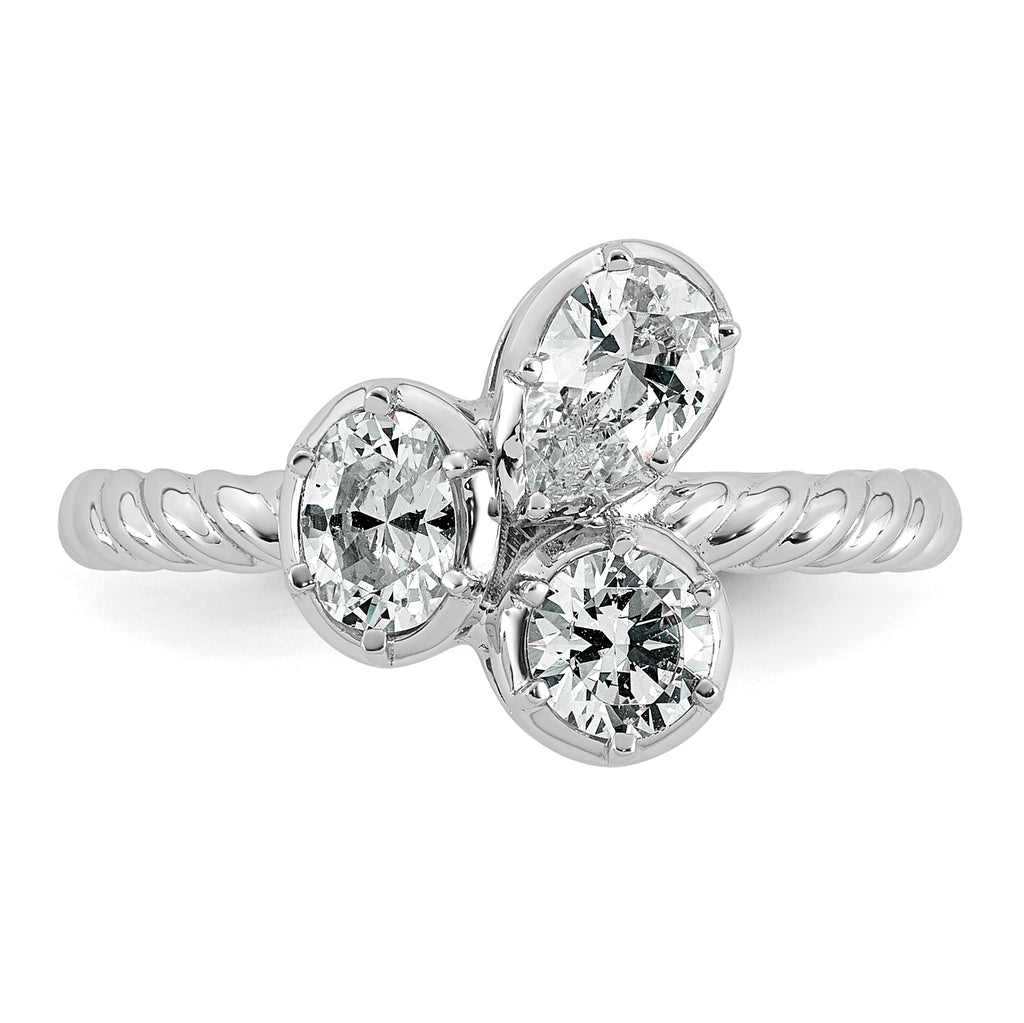 14k White Gold 1 carat Lab Grown Diamond VS+ F+ Complete Three Stone Fashion Ring