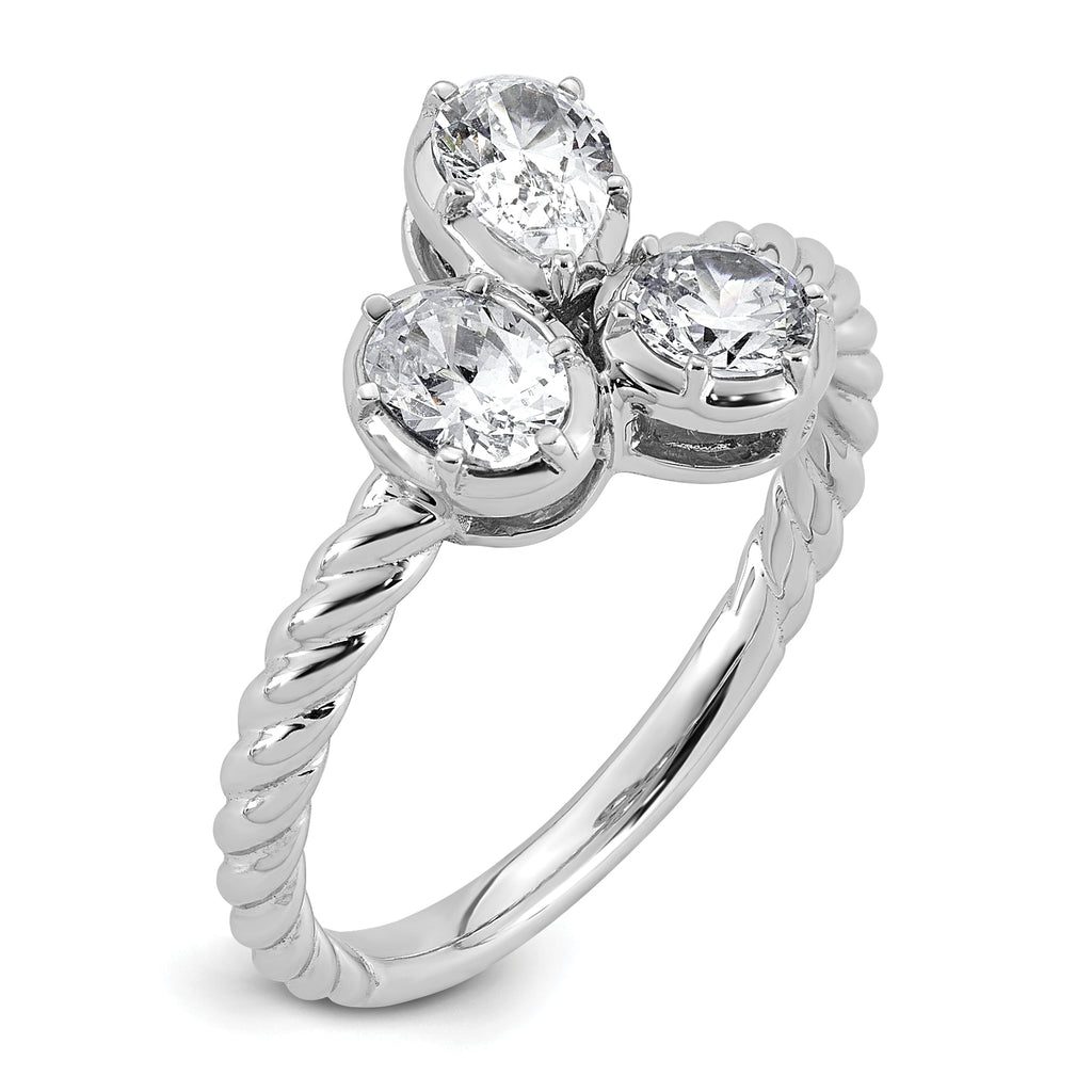 14k White Gold 1 carat Lab Grown Diamond VS+ F+ Complete Three Stone Fashion Ring
