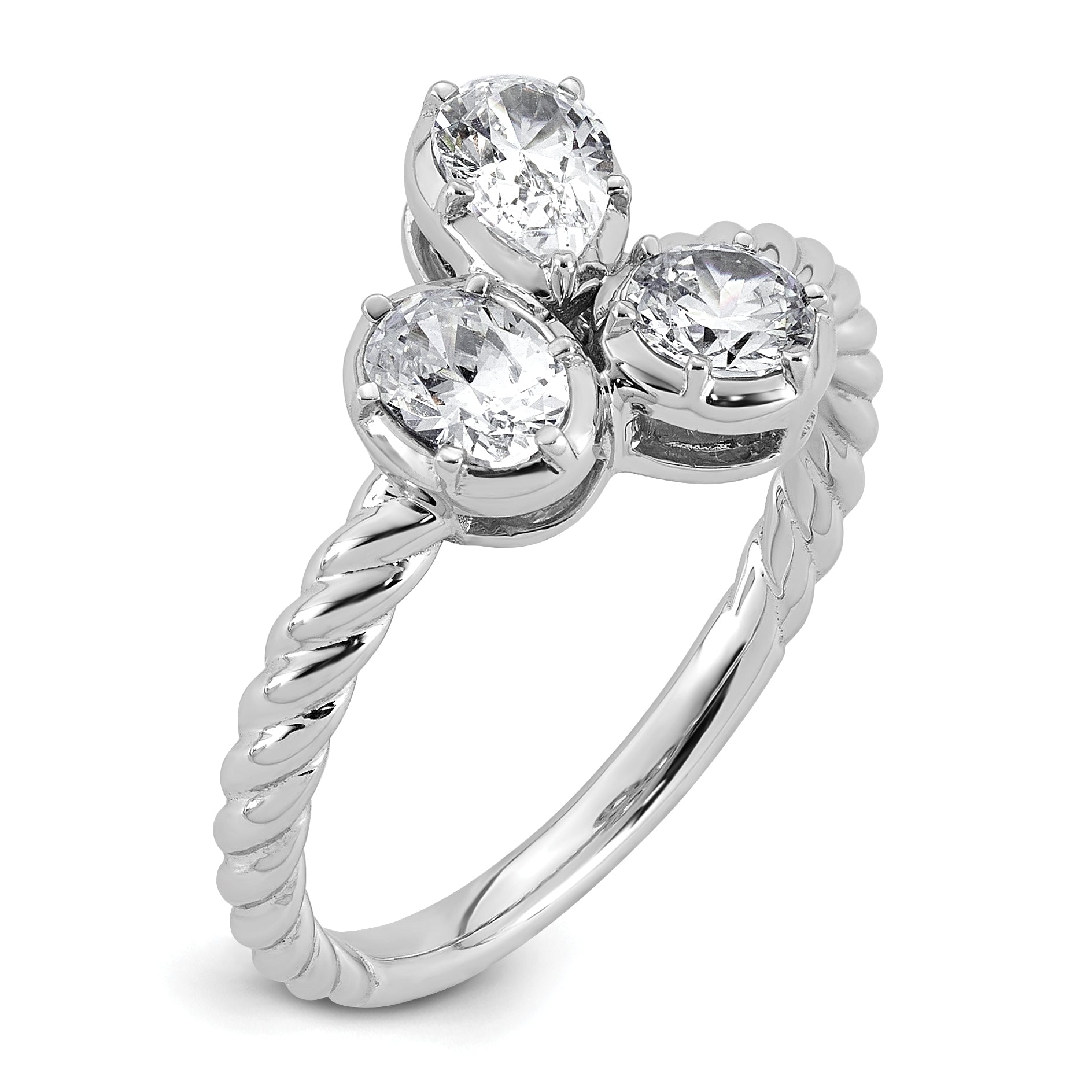 14k White Gold 1 carat Lab Grown Diamond VS+ F+ Complete Three Stone Fashion Ring