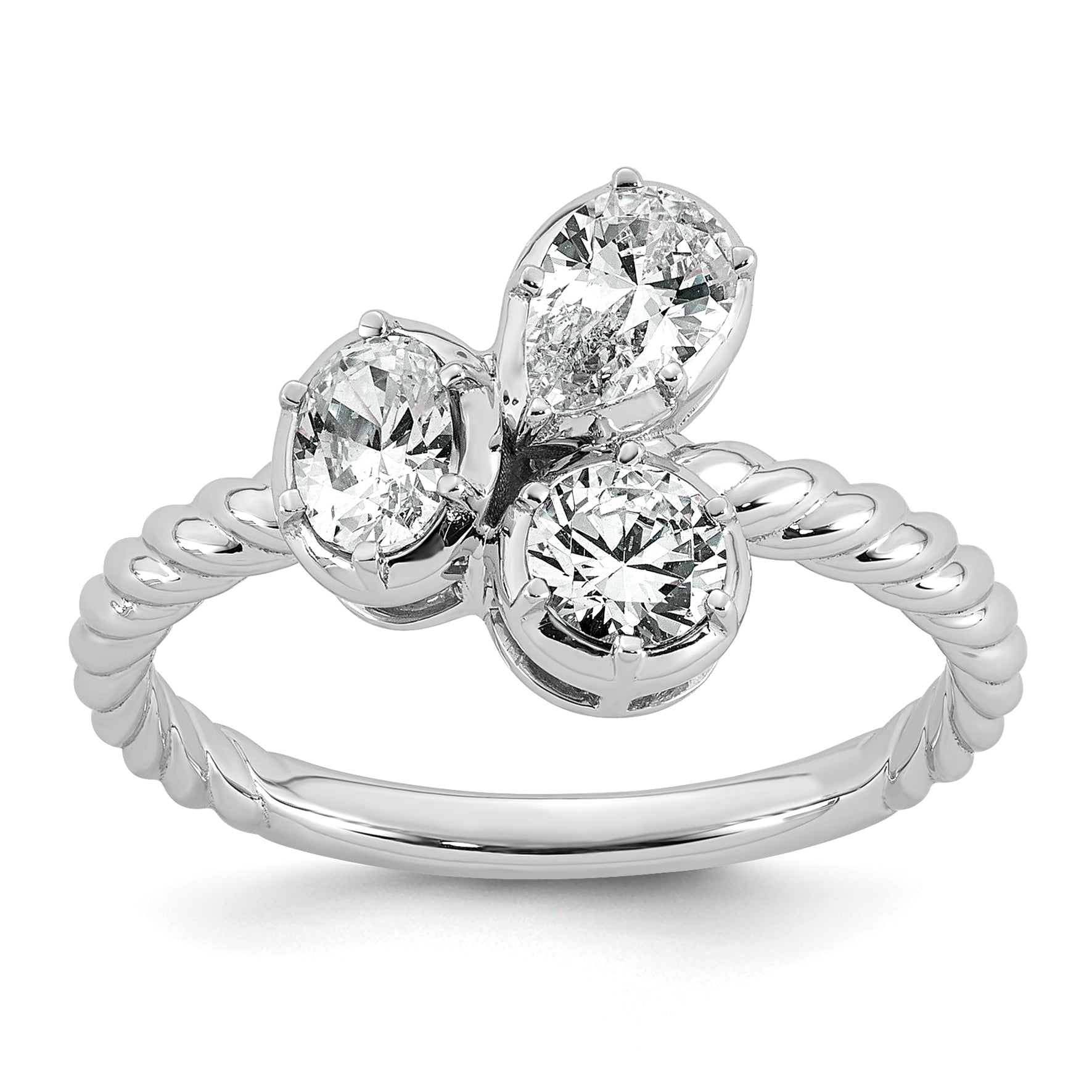 14k White Gold 1 carat Lab Grown Diamond VS+ F+ Complete Three Stone Fashion Ring Main image