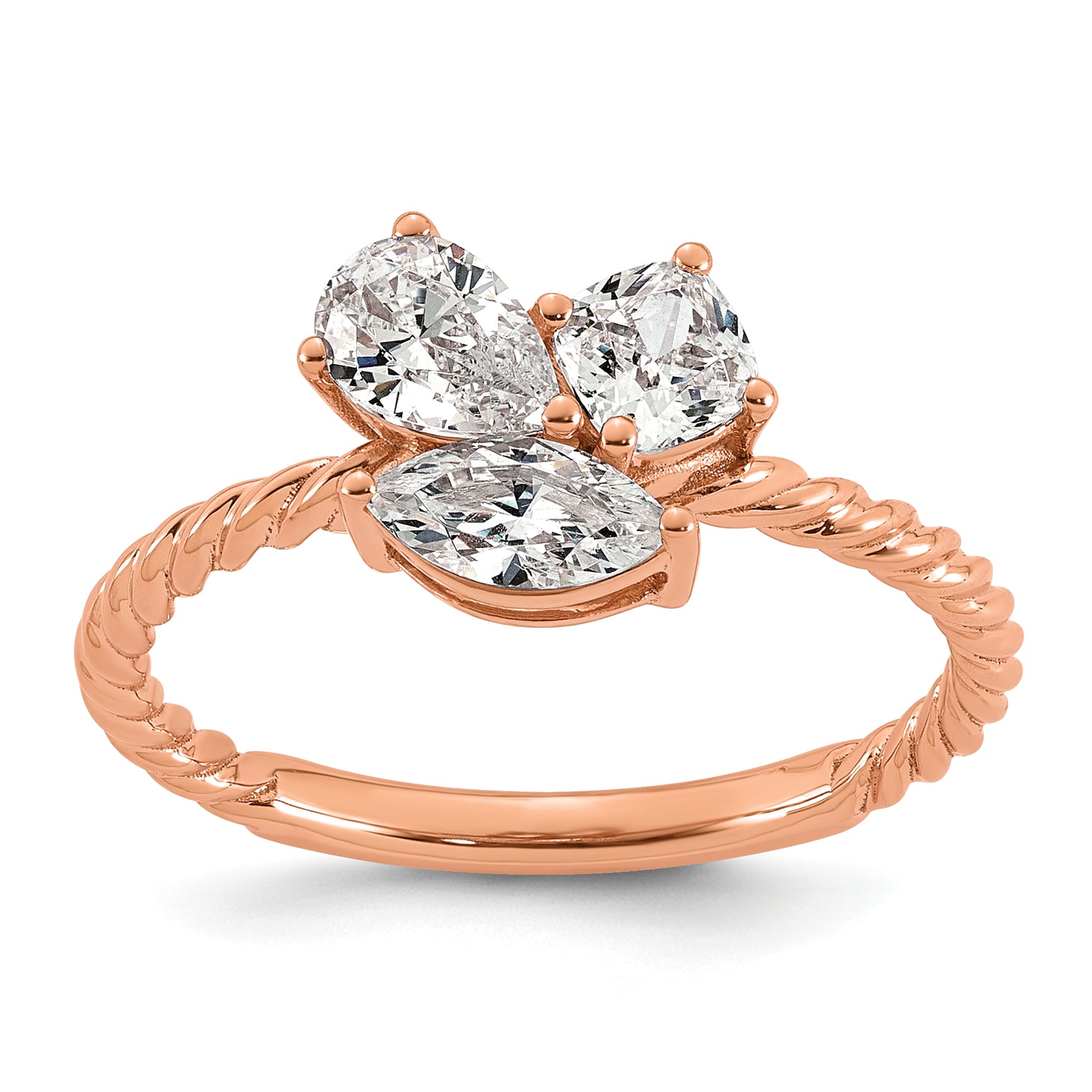 14k Rose Gold 1 carat Lab Grown Diamond VS+ F+ Complete Three Stone Fashion Ring Main image