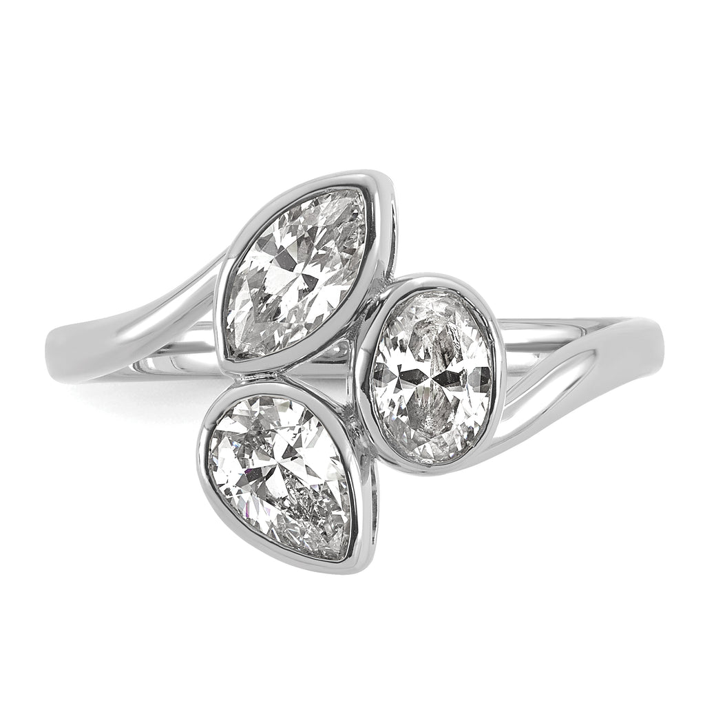14k White Gold 1 carat Lab Grown Diamond VS+ F+ Complete Three Stone Fashion Ring
