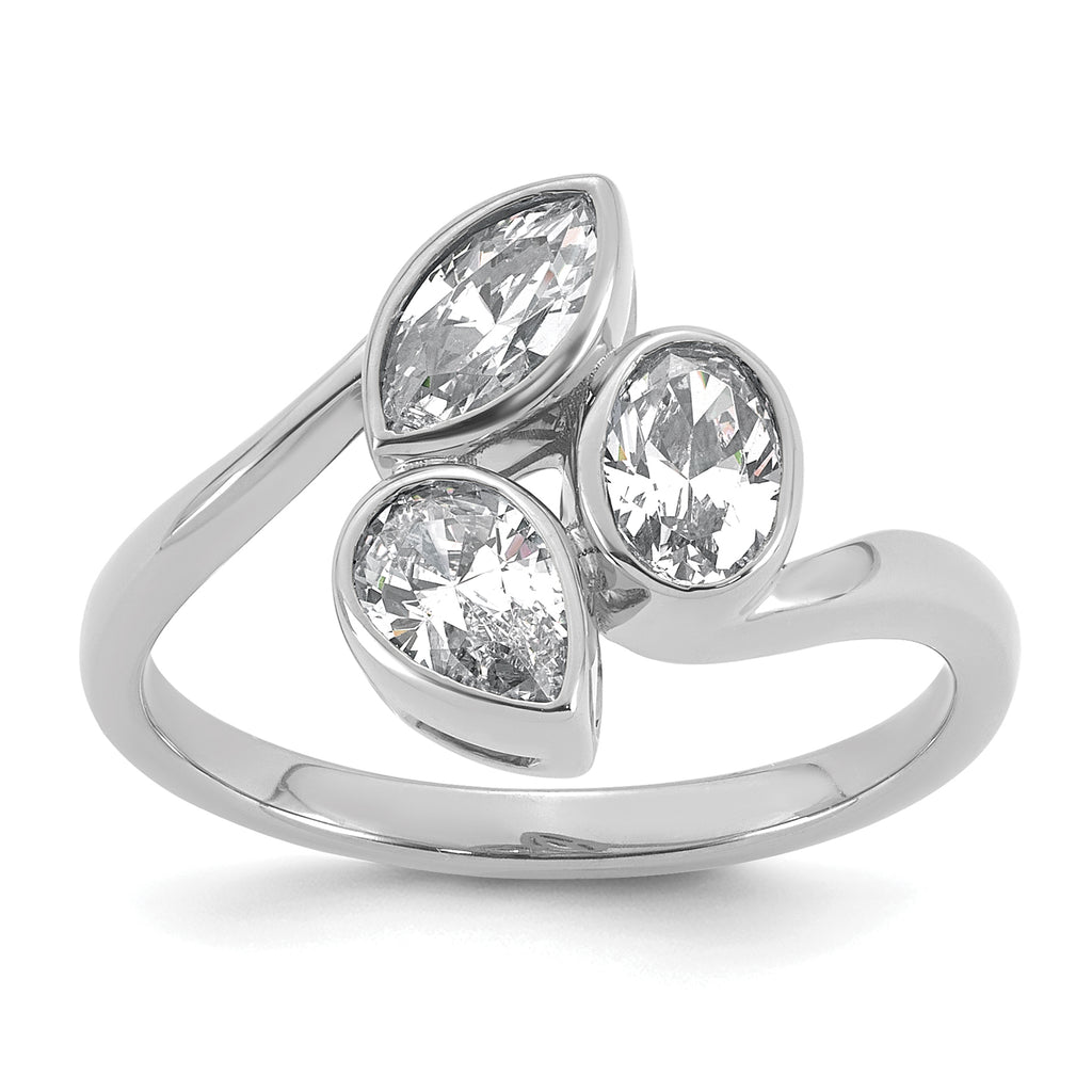 14k White Gold 1 carat Lab Grown Diamond VS+ F+ Complete Three Stone Fashion Ring
