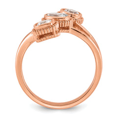 14k Rose Gold 1 carat Lab Grown Diamond VS+ F+ Complete Three Stone Bezel Set Fashion Ring