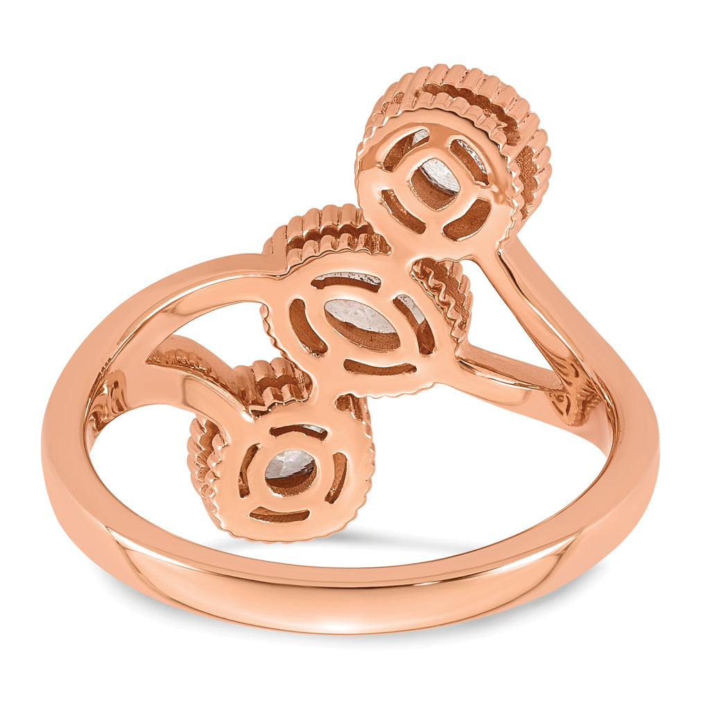 14k Rose Gold 1 carat Lab Grown Diamond VS+ F+ Complete Three Stone Bezel Set Fashion Ring