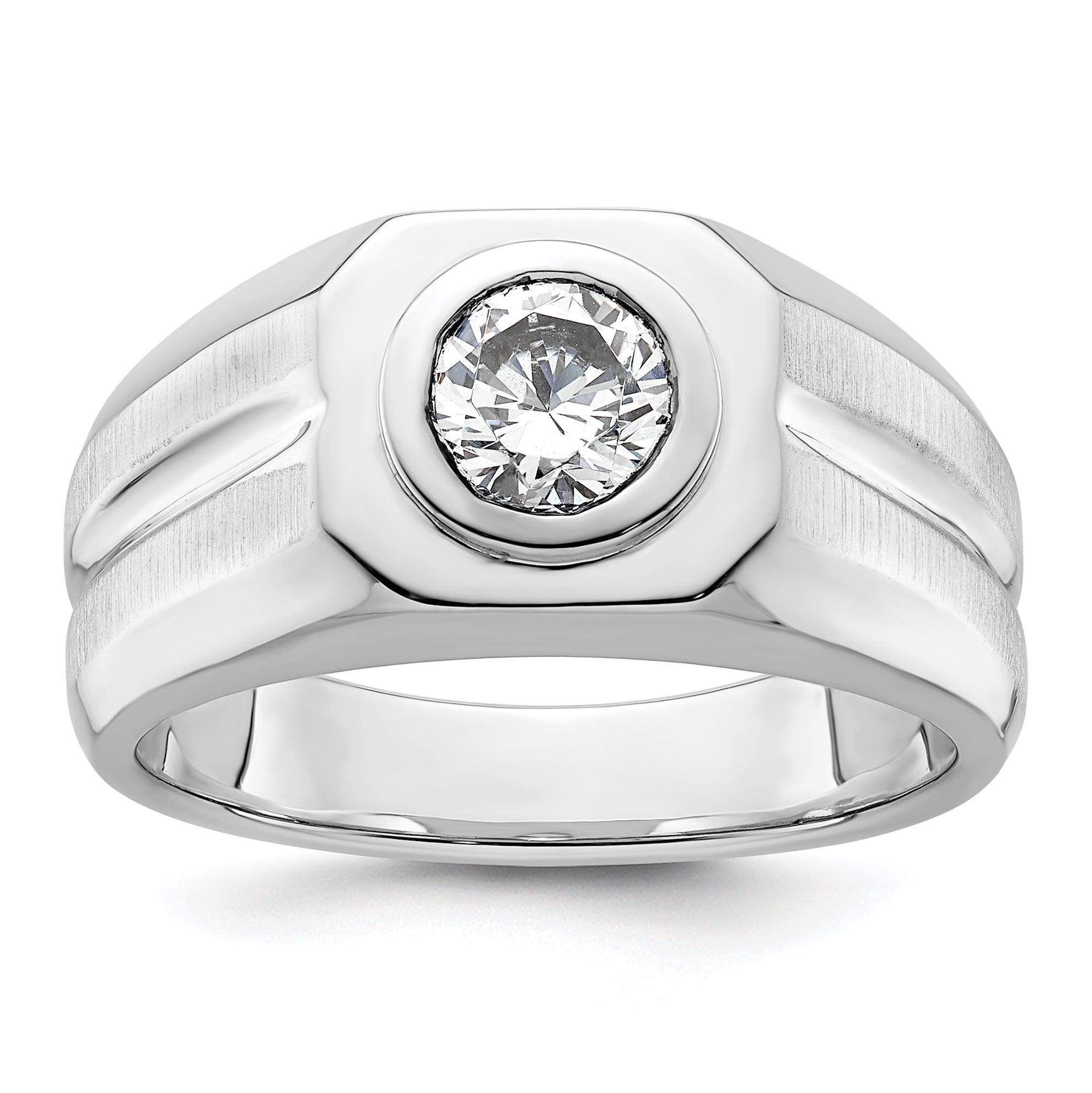 14k White Gold 1 carat Lab Grown Diamond VS+ F+ Round Complete Men's Ring Main image
