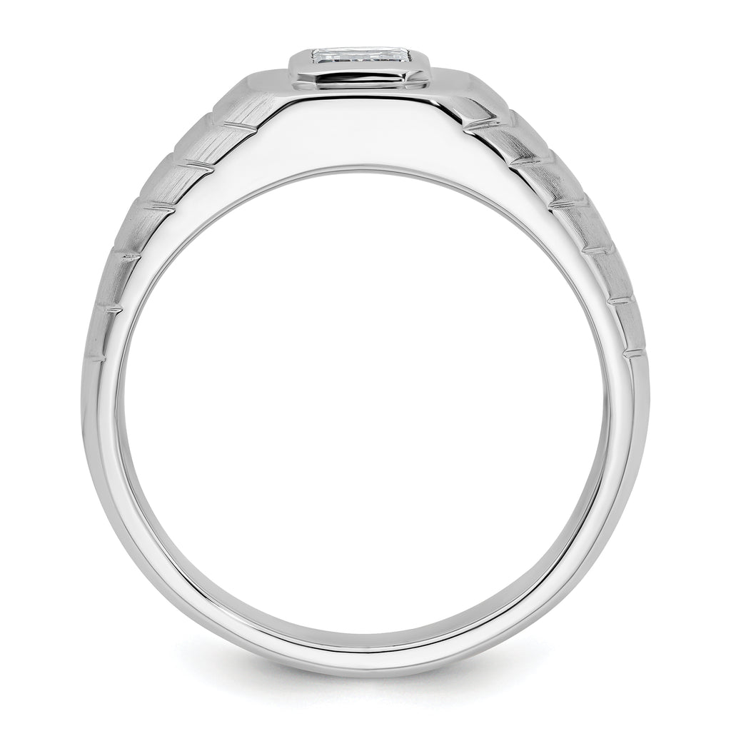 14k White Gold 3/4 carat Lab Grown Diamond VS+ F+ Radiant Complete Men's Ring