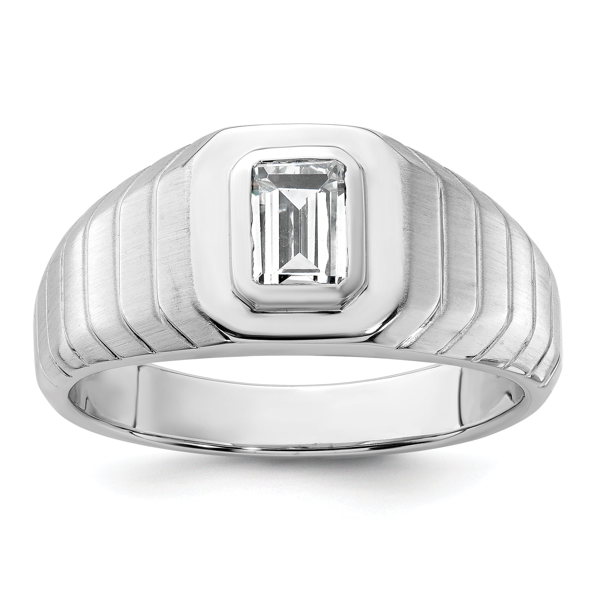 14k White Gold 3/4 carat Lab Grown Diamond VS+ F+ Radiant Complete Men's Ring Main image