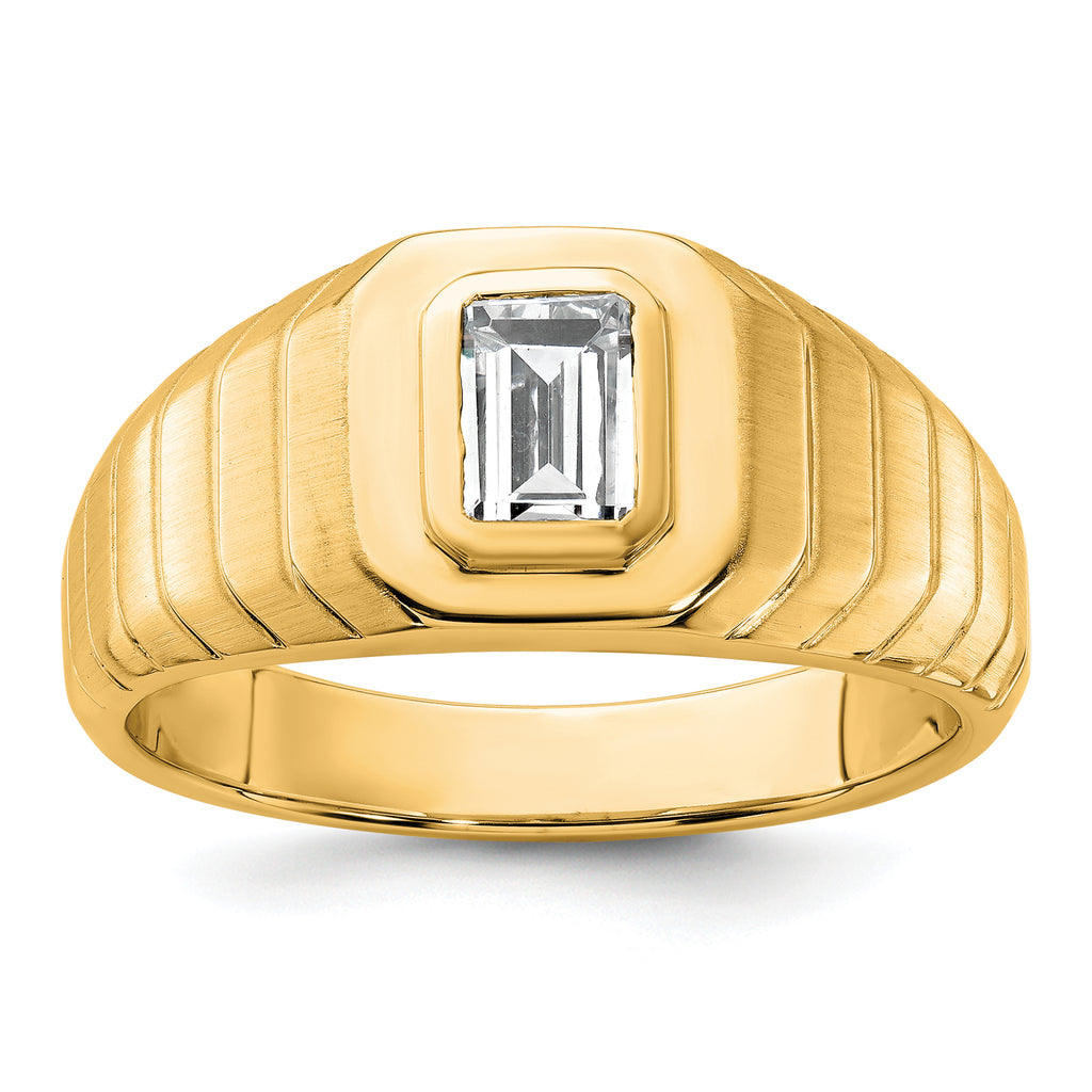 14k 3/4 carat Lab Grown Diamond VS+ F+ Radiant Complete Men's Ring