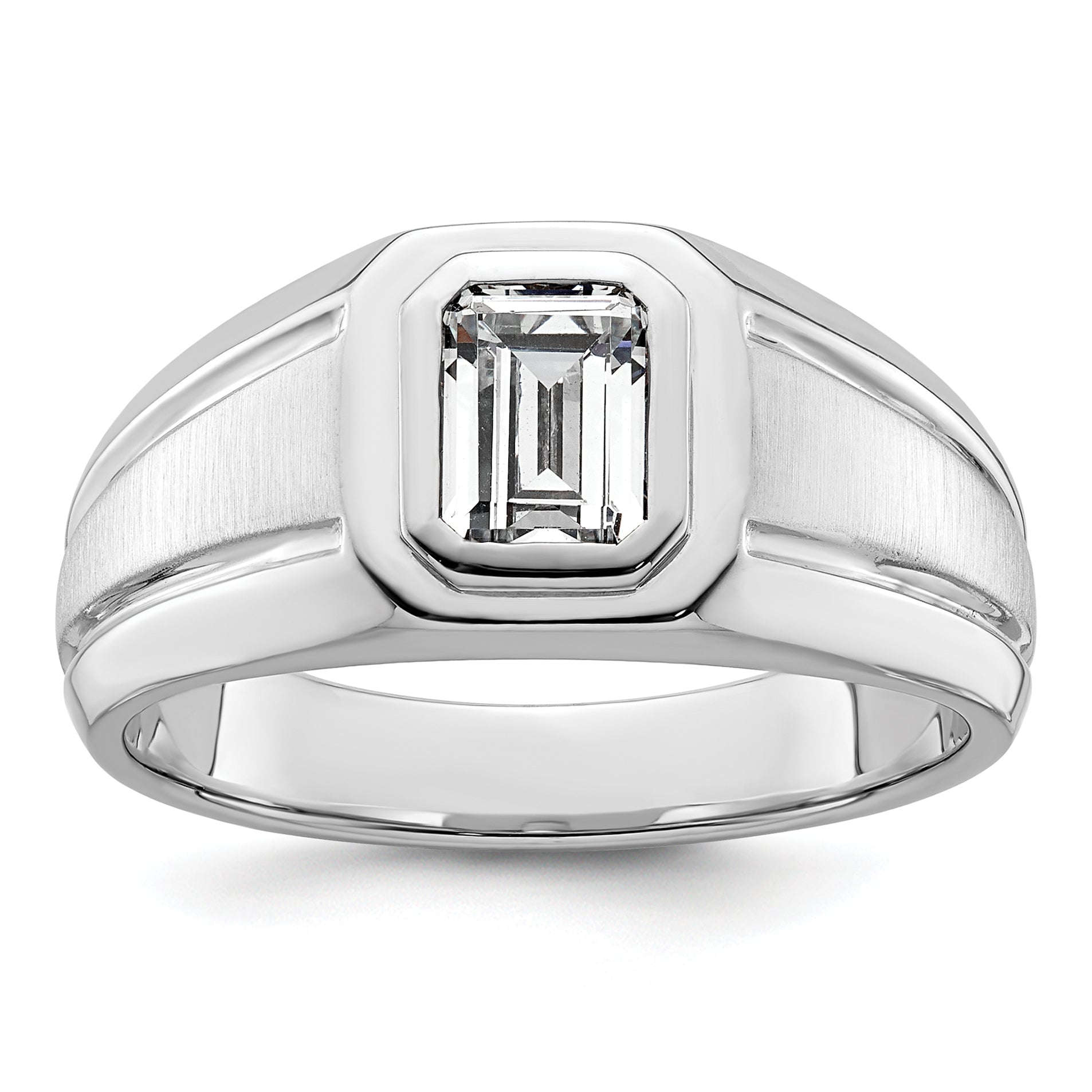 14k White Gold 1 carat Lab Grown Diamond VS+ F+ Radiant Complete Men's Ring Main image