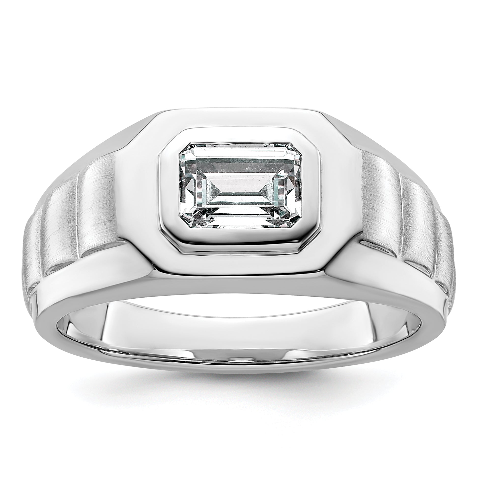 14k White Gold 1 carat Lab Grown Diamond VS+ F+ Radiant Complete Men's Ring Main image