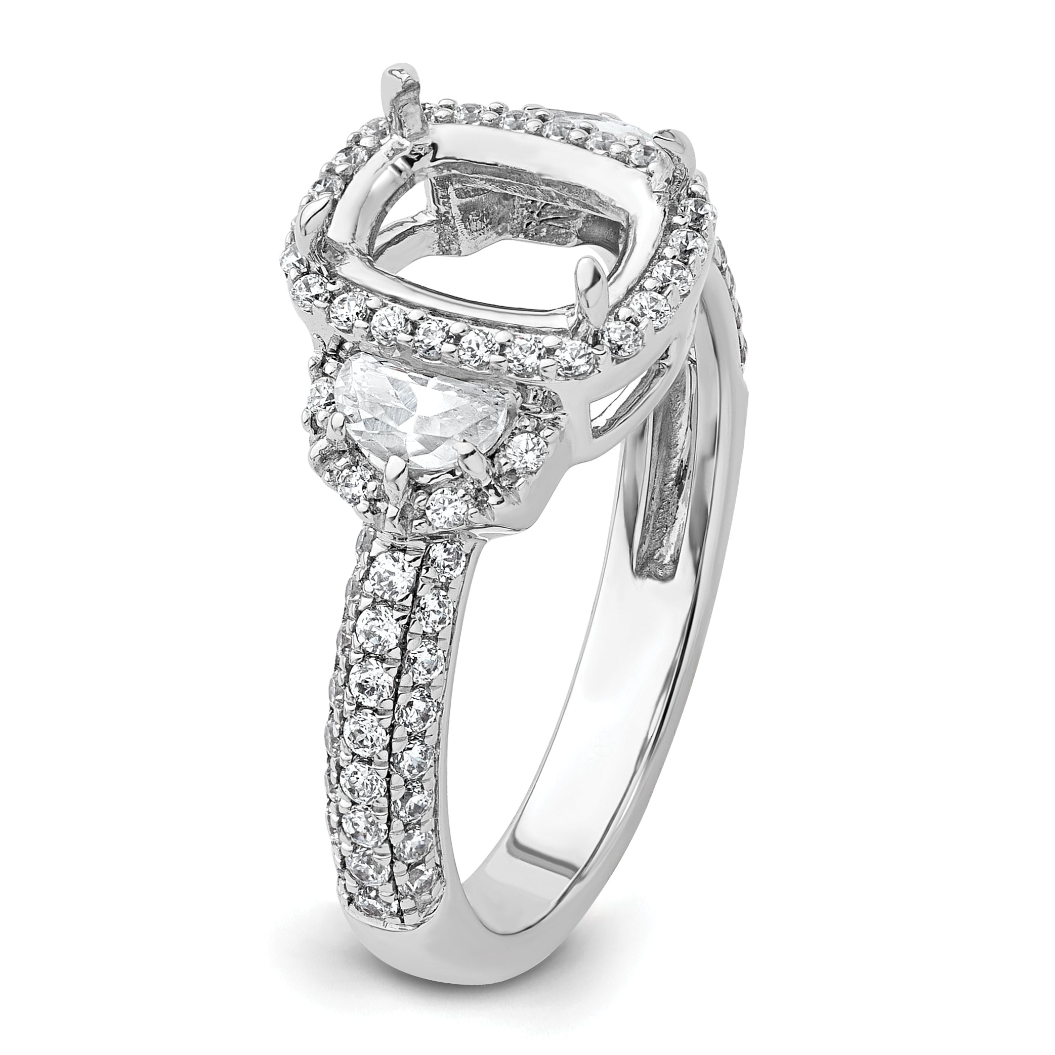14k White Gold 7/8 carat Lab Grown Diamond VS+ F+ 2 carat Oval Center Semi Mount Halo Engagement Ring