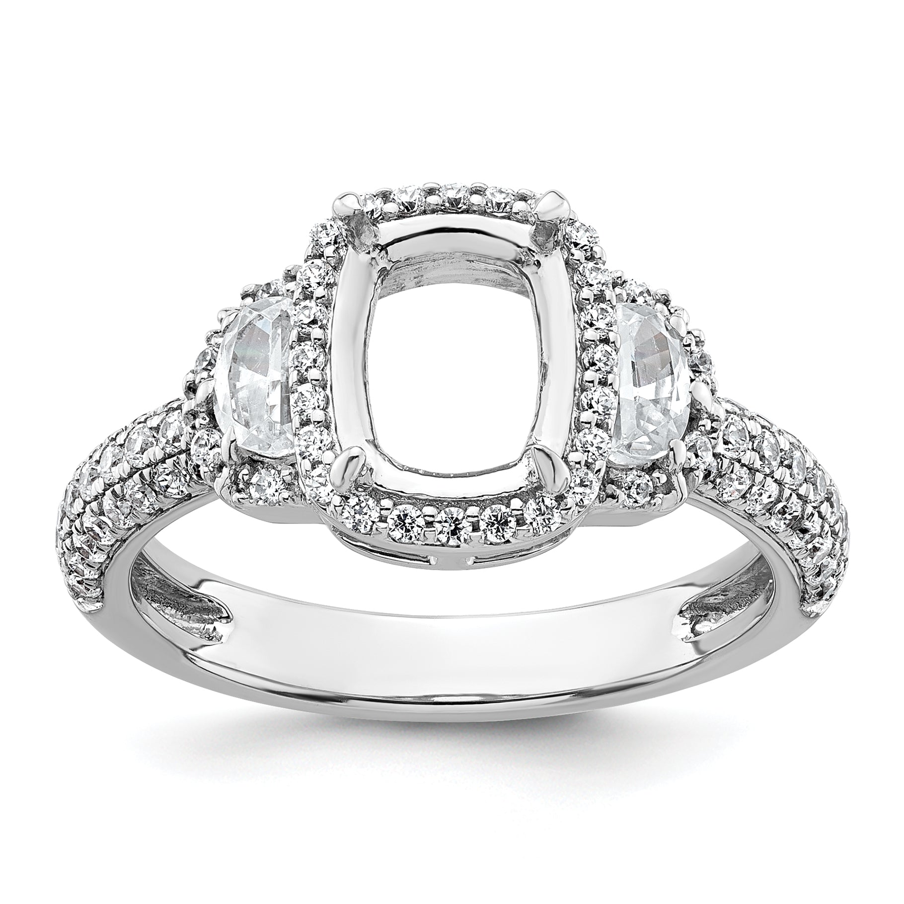 14k White Gold 7/8 carat Lab Grown Diamond VS+ F+ 2 carat Oval Center Semi Mount Halo Engagement Ring