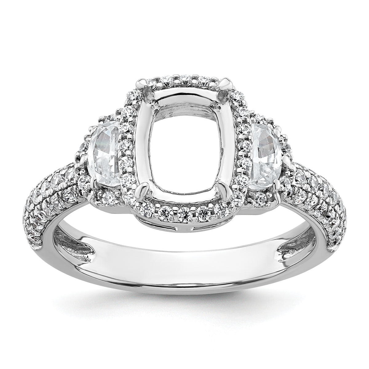 14k White Gold 7/8 carat Lab Grown Diamond VS+ F+ 2 carat Oval Center Semi Mount Halo Engagement Ring