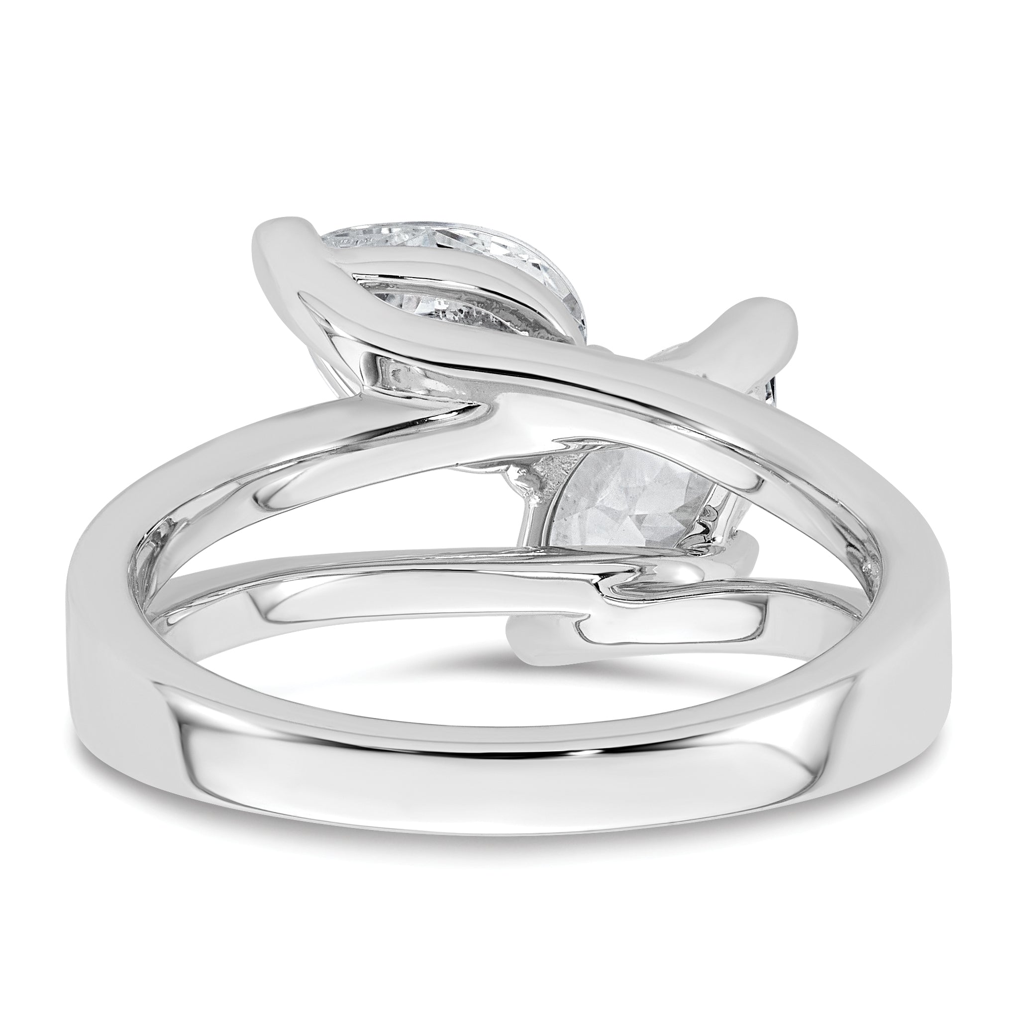 14k White Gold 2 carat Lab Grown Diamond VS+ F+ Marquise and Pear Complete Asymmetrical Two Stone Engagement Ring