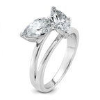 14k White Gold 2 carat Lab Grown Diamond VS+ F+ Marquise and Pear Complete Asymmetrical Two Stone Engagement Ring