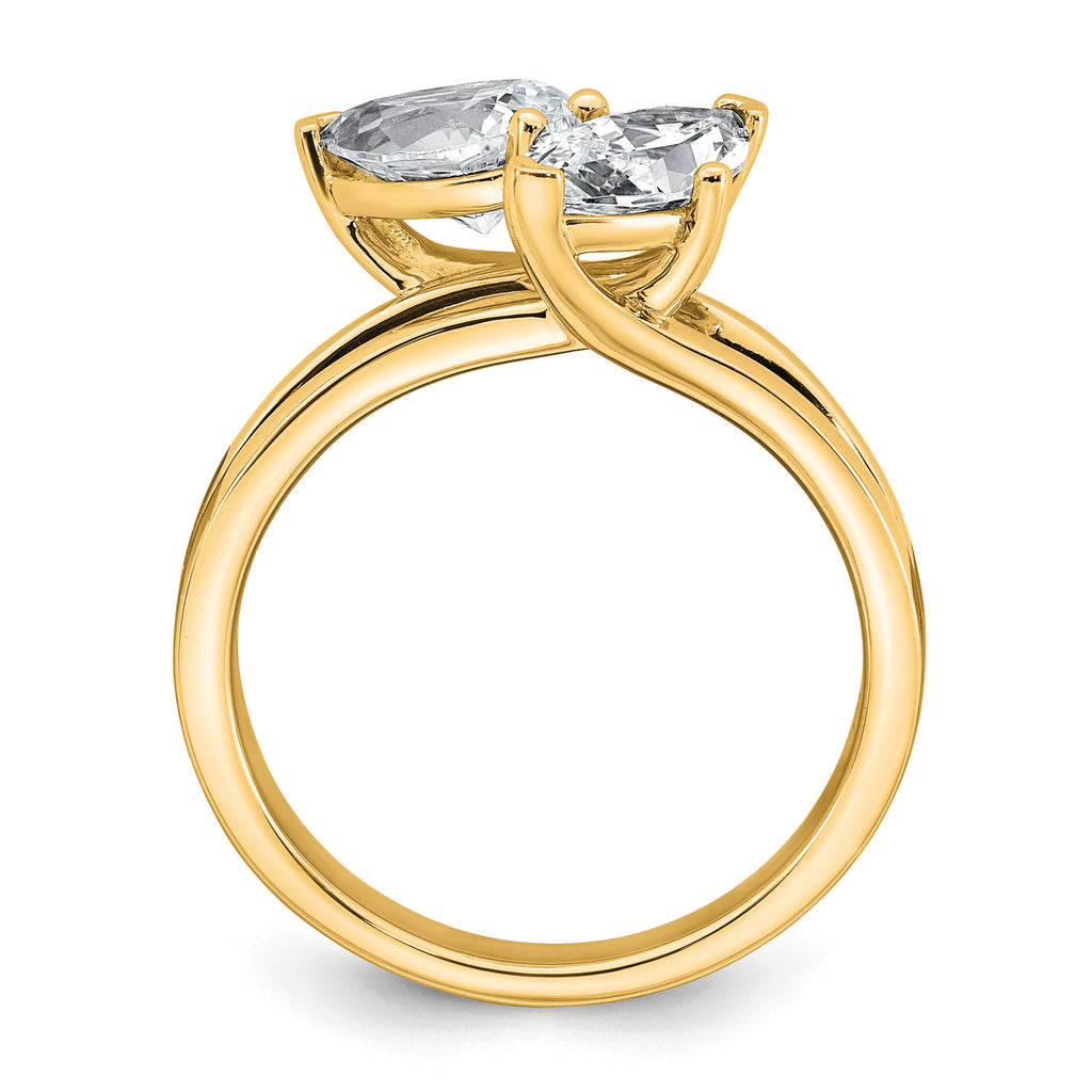 14k 2 carat Lab Grown Diamond VS+ F+ Marquise and Pear Complete Asymmetrical Two Stone Engagement Ring