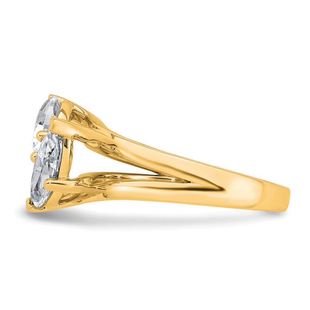 14k 2 carat Lab Grown Diamond VS+ F+ Marquise and Pear Complete Asymmetrical Two Stone Engagement Ring