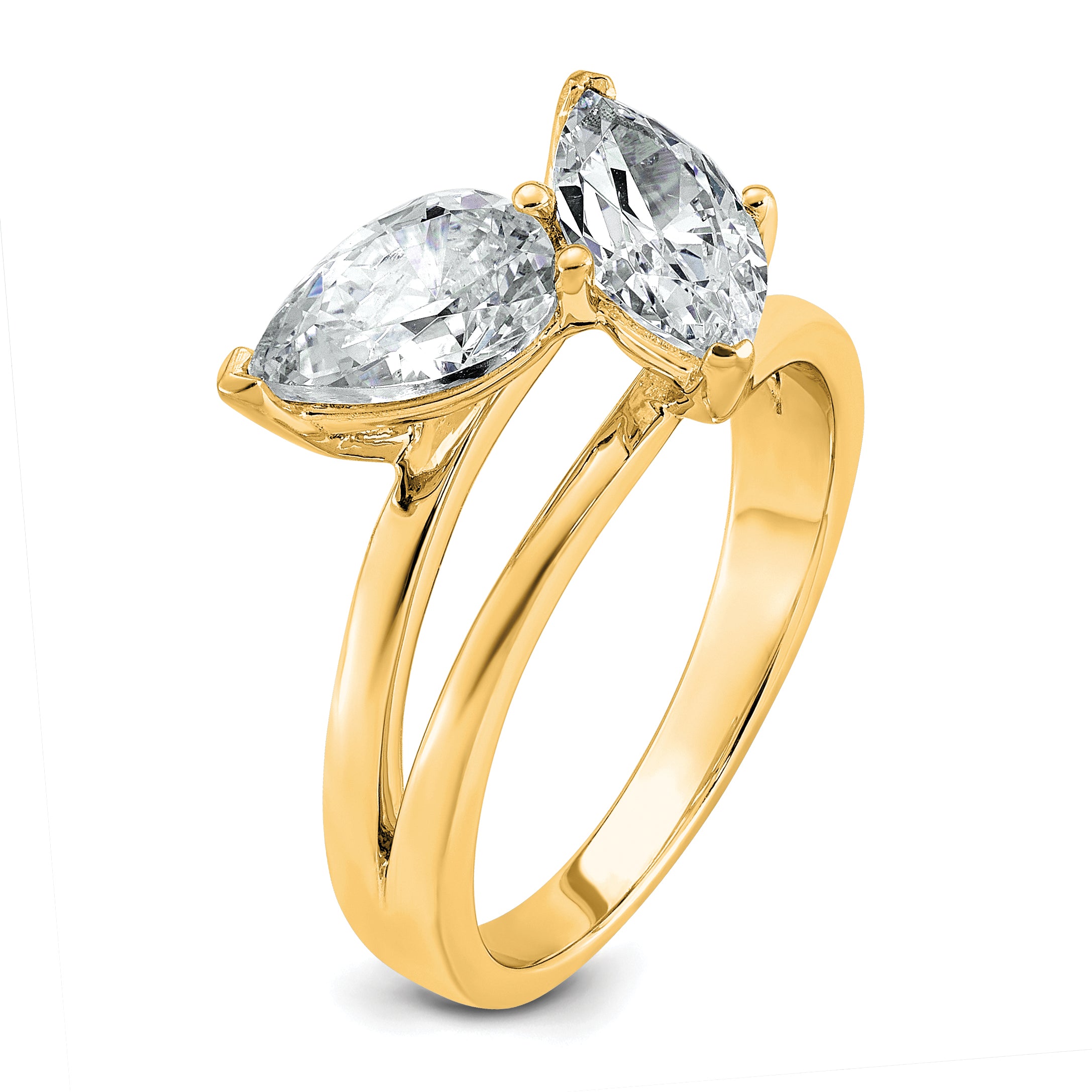 14k 2 carat Lab Grown Diamond VS+ F+ Marquise and Pear Complete Asymmetrical Two Stone Engagement Ring