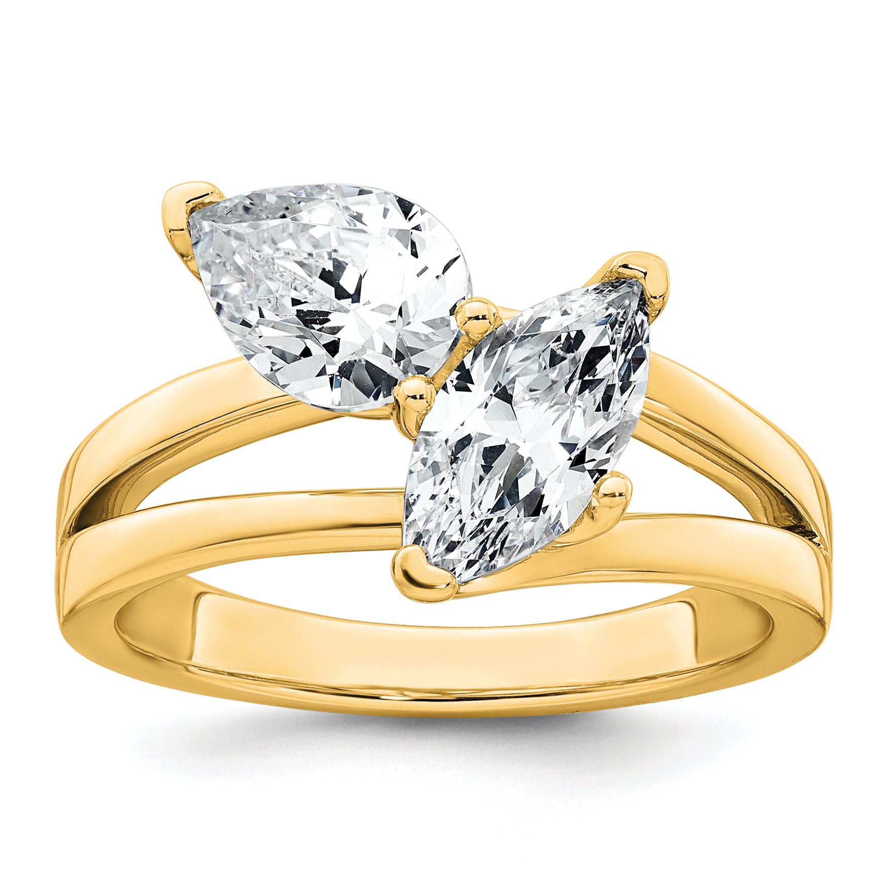 14k 2 carat Lab Grown Diamond VS+ F+ Marquise and Pear Complete Asymmetrical Two Stone Engagement Ring Main image