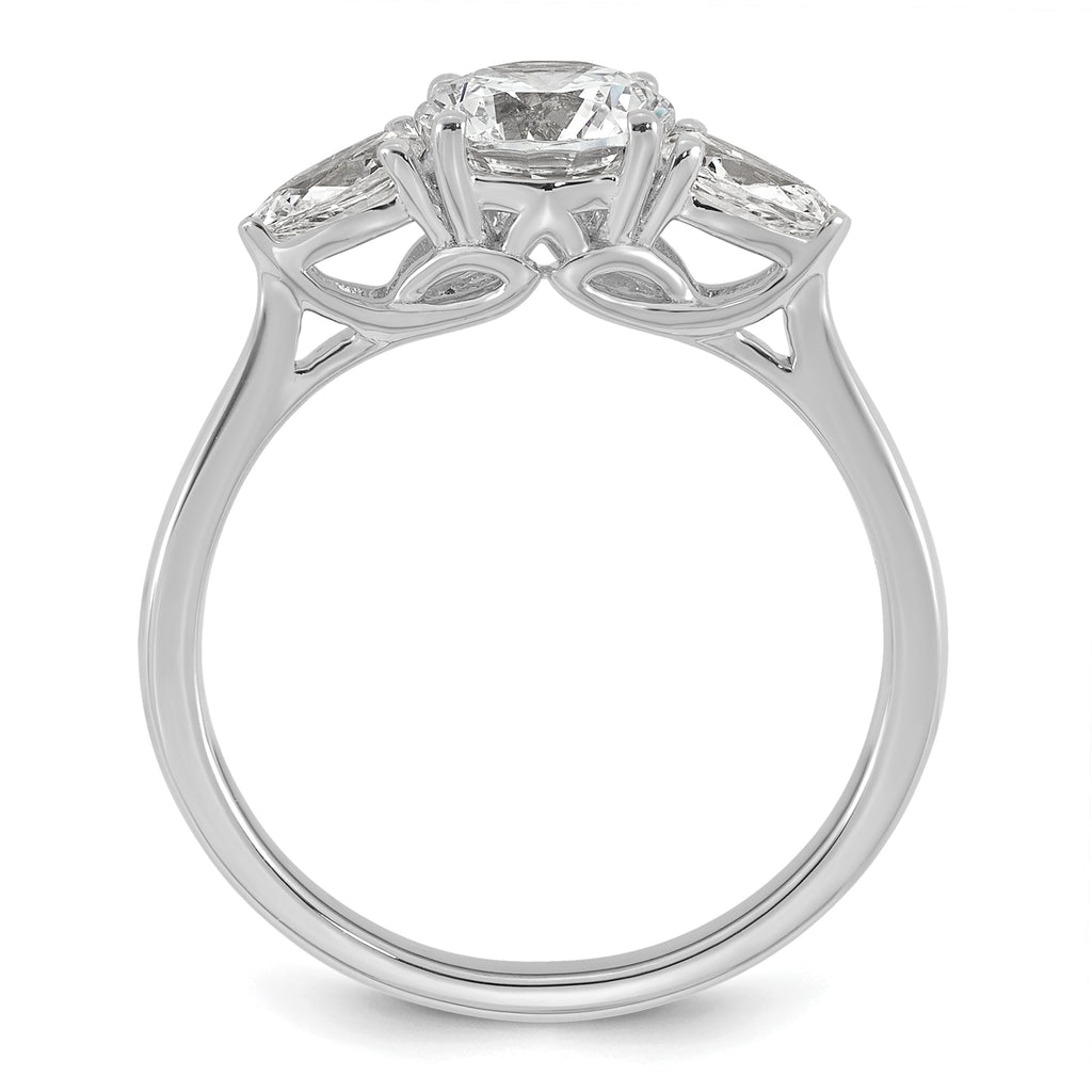 14k White Gold 1 3/8 carat Lab Grown Diamond VS+ F+ Round with Pear Sidestones Complete Three Stone Engagement Ring
