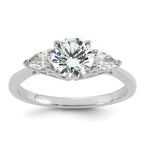 14k White Gold 1 3/8 carat Lab Grown Diamond VS+ F+ Round with Pear Sidestones Complete Three Stone Engagement Ring
