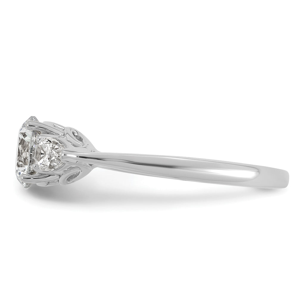 14k White Gold 1 3/8 carat Certified Lab Grown Diamond VS+ F+ Round with Pear Sidestones Complete Three Stone Engagement Ring