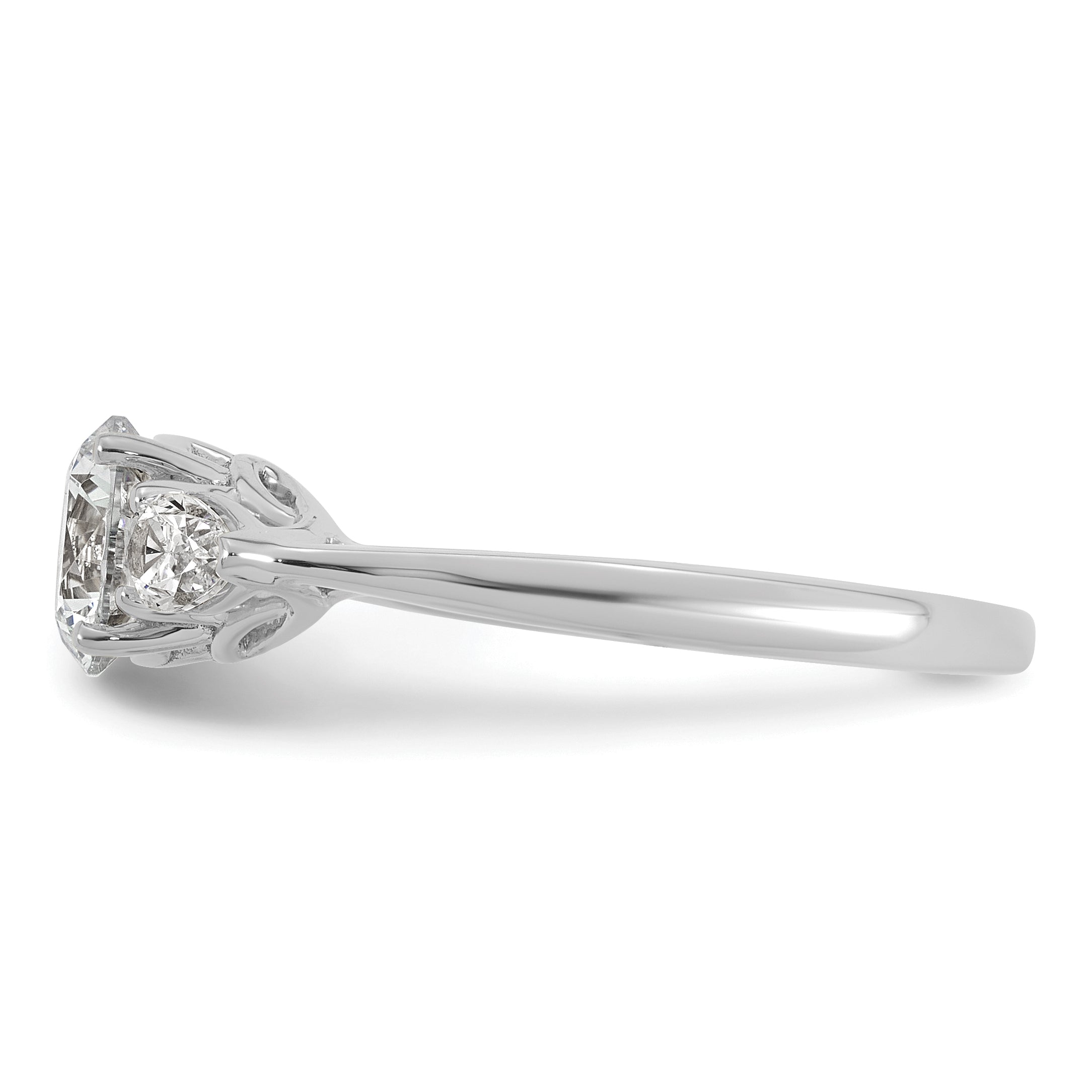14k White Gold 1 3/8 carat Certified Lab Grown Diamond VS+ F+ Round with Pear Sidestones Complete Three Stone Engagement Ring