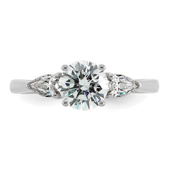 14k White Gold 1 3/8 carat Certified Lab Grown Diamond VS+ F+ Round with Pear Sidestones Complete Three Stone Engagement Ring