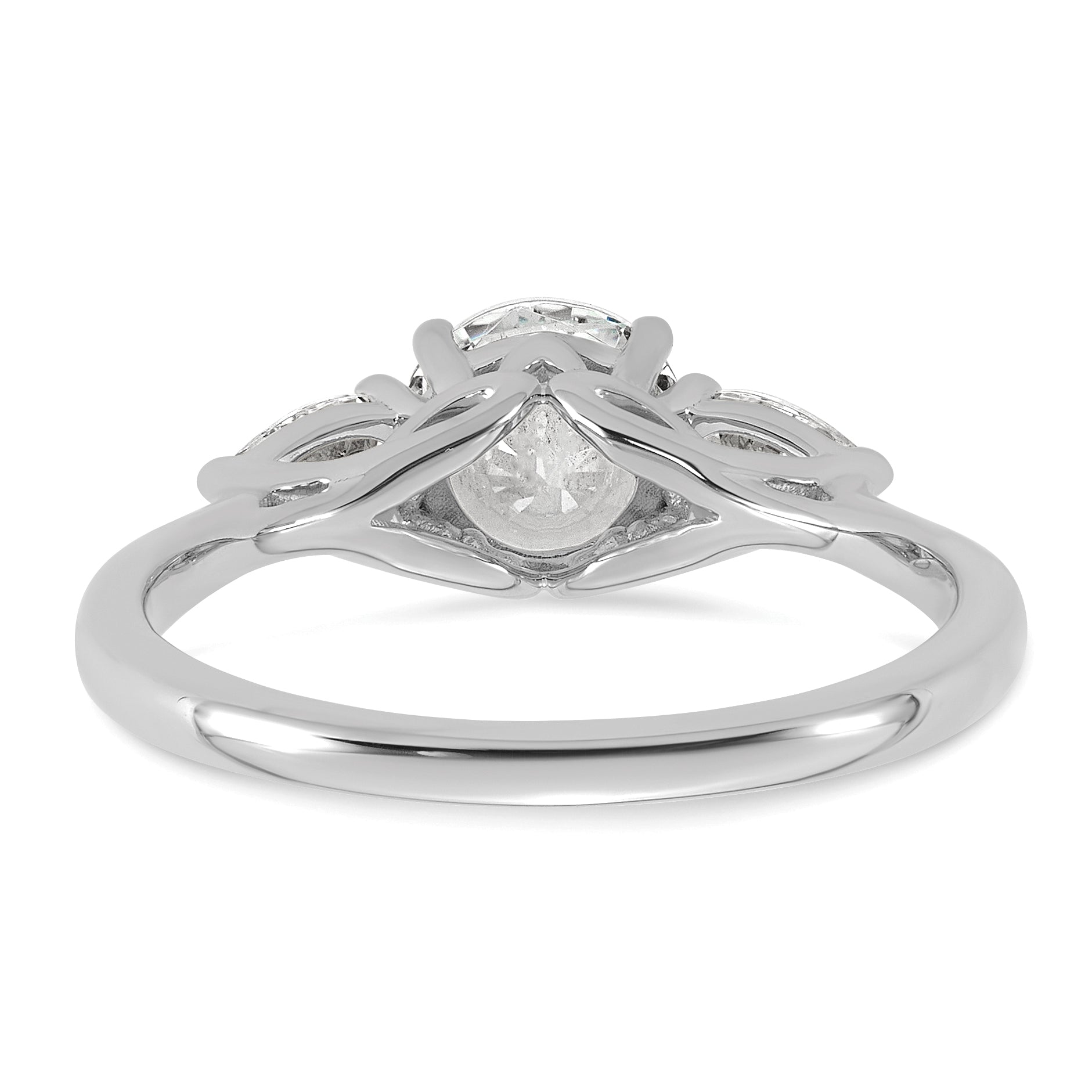 14k White Gold 1 3/8 carat Certified Lab Grown Diamond VS+ F+ Round with Pear Sidestones Complete Three Stone Engagement Ring