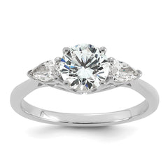 14k White Gold 1 3/8 carat Certified Lab Grown Diamond VS+ F+ Round with Pear Sidestones Complete Three Stone Engagement Ring