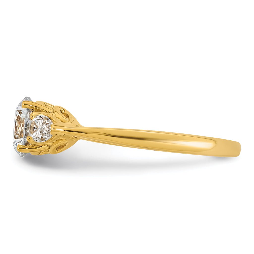 14k 1 3/8 carat Certified Lab Grown Diamond VS+ F+ Round with Pear Sidestones Complete Three Stone Engagement Ring