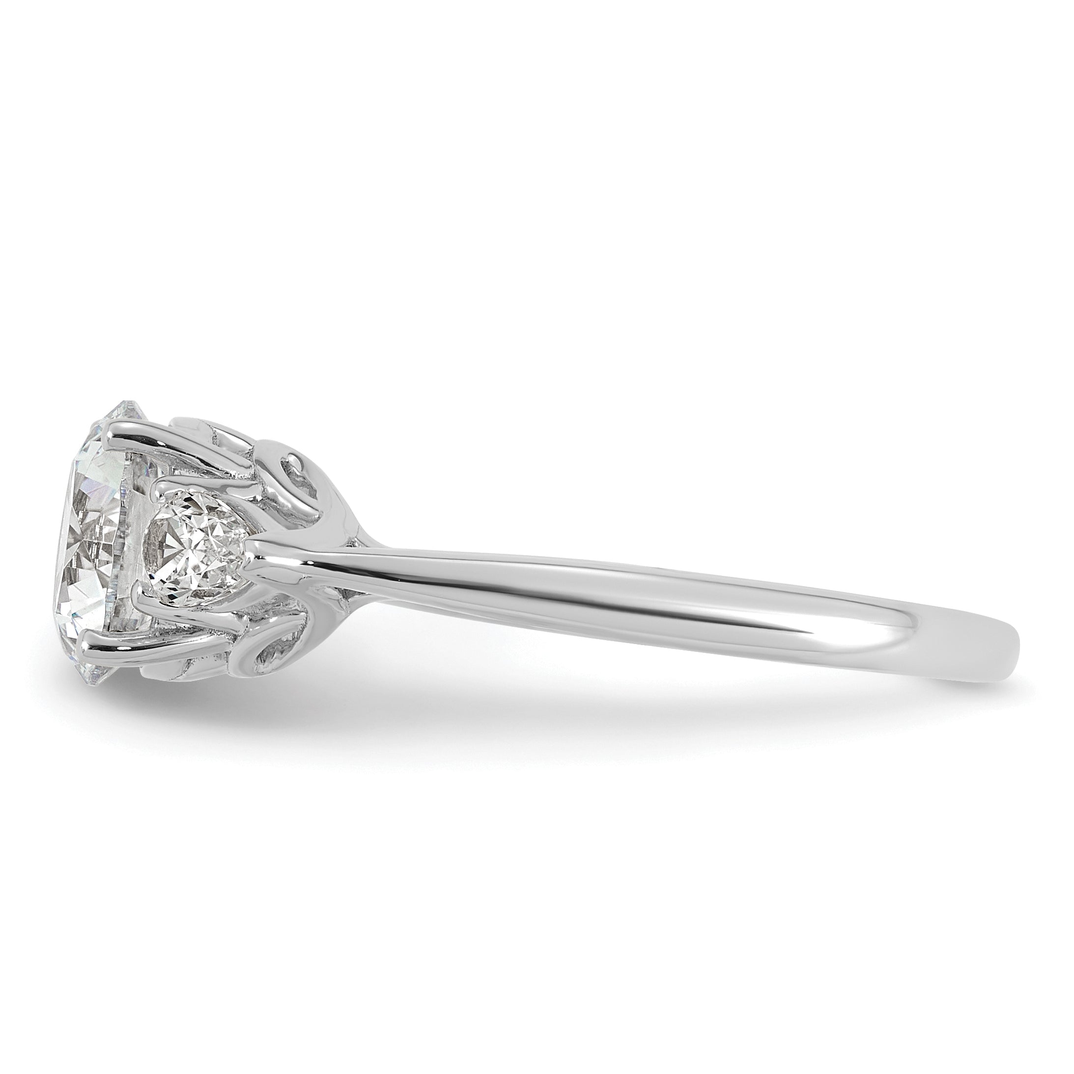 14k White Gold 1 7/8 carat Lab Grown Diamond VS+ F+ Round with Pear Sidestones Complete Three Stone Engagement Ring