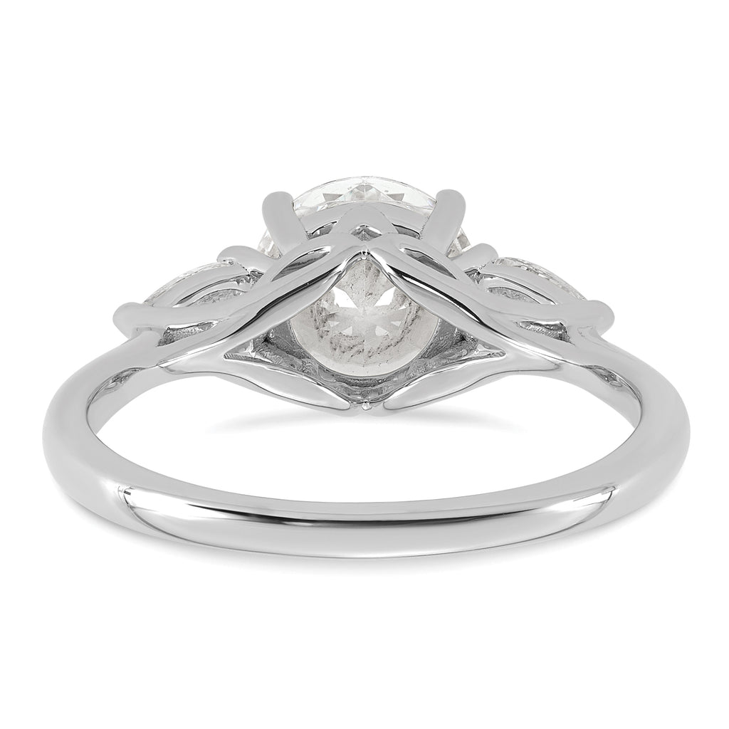 14k White Gold 1 7/8 carat Lab Grown Diamond VS+ F+ Round with Pear Sidestones Complete Three Stone Engagement Ring