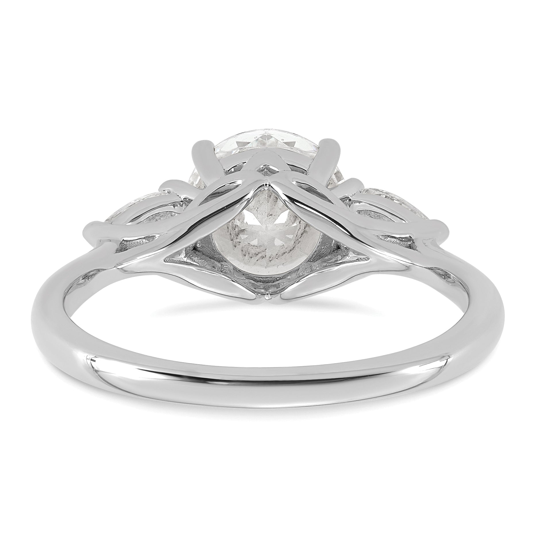 14k White Gold 1 7/8 carat Lab Grown Diamond VS+ F+ Round with Pear Sidestones Complete Three Stone Engagement Ring