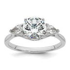 14k White Gold 1 7/8 carat Lab Grown Diamond VS+ F+ Round with Pear Sidestones Complete Three Stone Engagement Ring