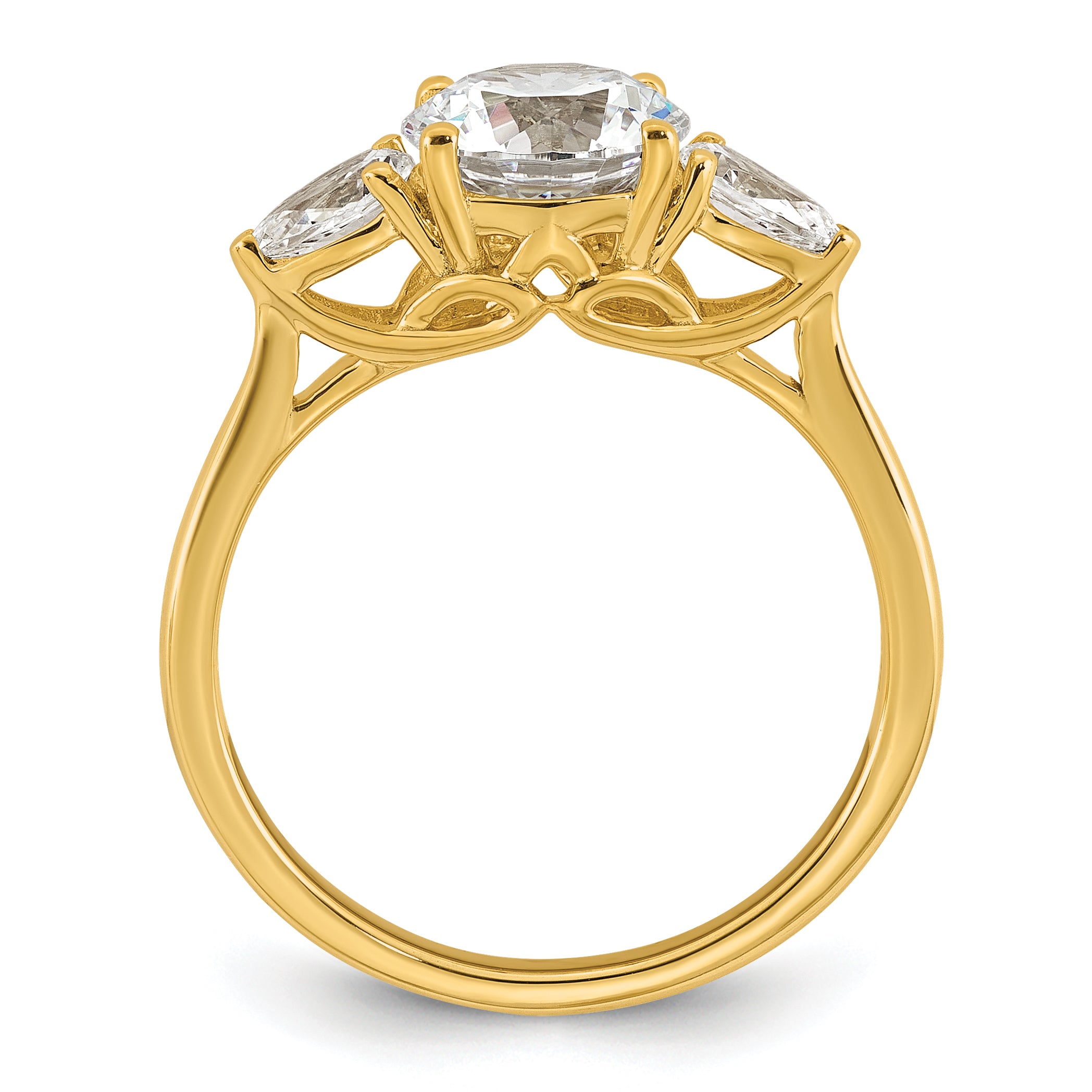 14k 1 7/8 carat Lab Grown Diamond VS+ F+ Round with Pear Sidestones Complete Three Stone Engagement Ring