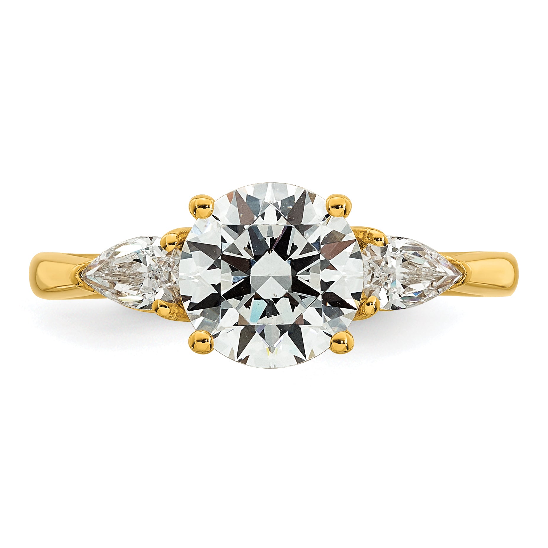 14k 1 7/8 carat Lab Grown Diamond VS+ F+ Round with Pear Sidestones Complete Three Stone Engagement Ring