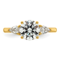 14k 1 7/8 carat Lab Grown Diamond VS+ F+ Round with Pear Sidestones Complete Three Stone Engagement Ring