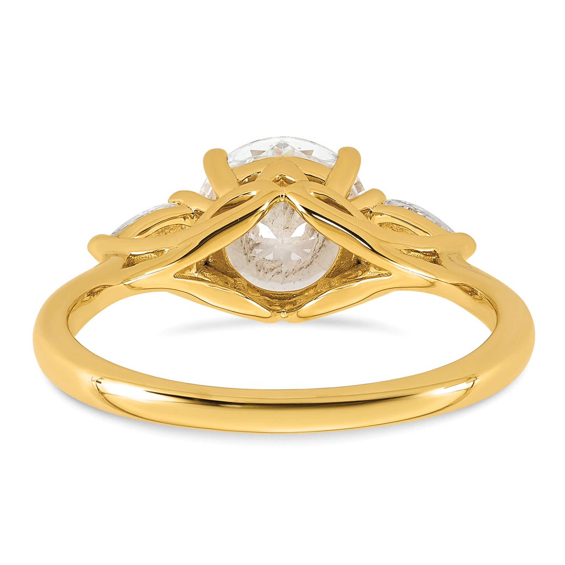 14k 1 7/8 carat Lab Grown Diamond VS+ F+ Round with Pear Sidestones Complete Three Stone Engagement Ring