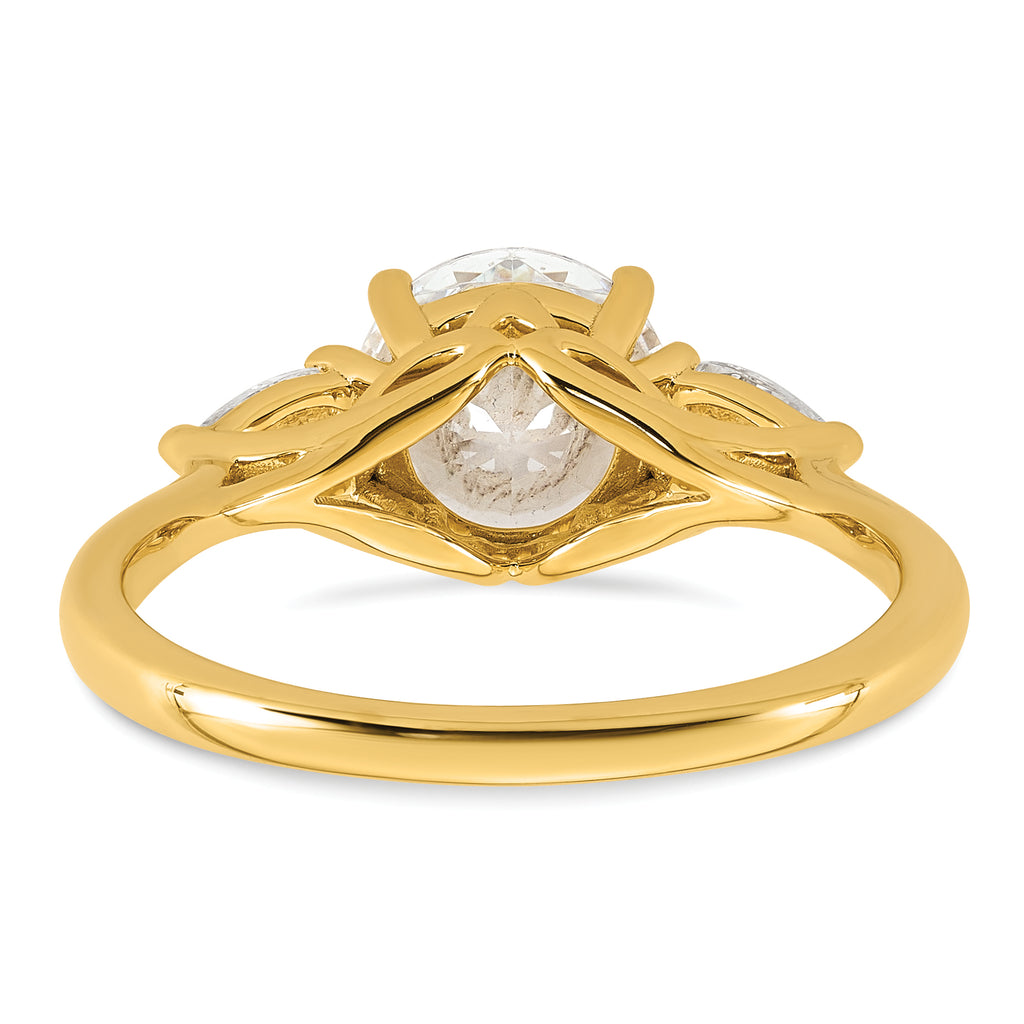 14k 1 7/8 carat Lab Grown Diamond VS+ F+ Round with Pear Sidestones Complete Three Stone Engagement Ring