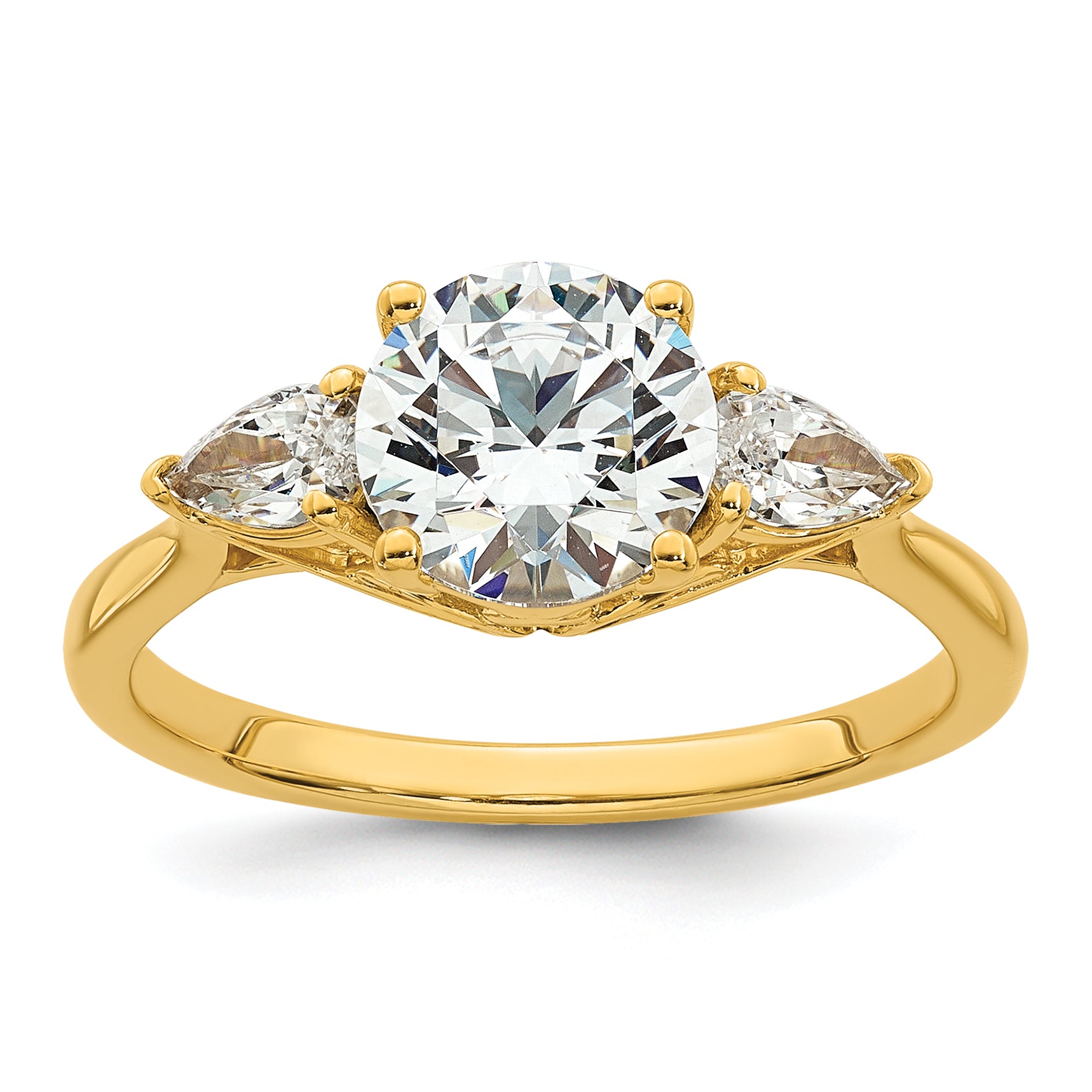 14k 1 7/8 carat Lab Grown Diamond VS+ F+ Round with Pear Sidestones Complete Three Stone Engagement Ring Main image